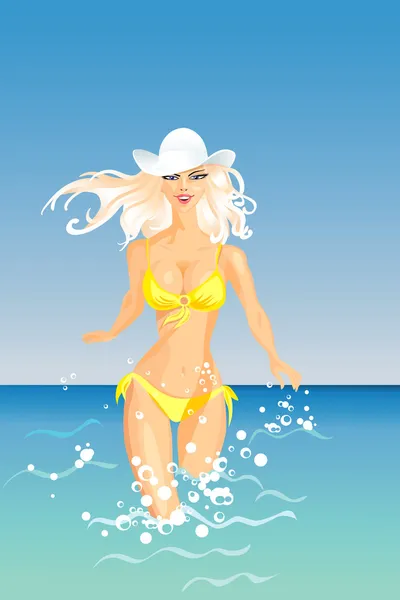 Vecteur blond fille et la mer — Image vectorielle