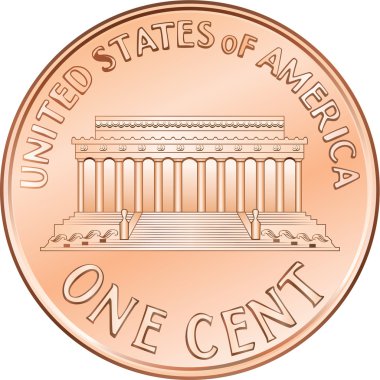 Vector American coin one cent, penny clipart
