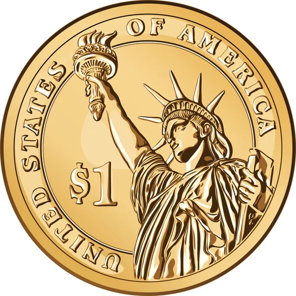 Wektor złota moneta amerykańska jednego dolara — Wektor stockowy