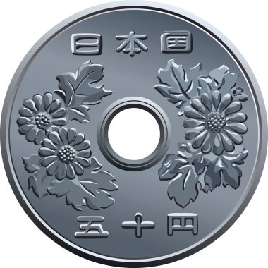 Vector Japanese fifty Yen coin clipart