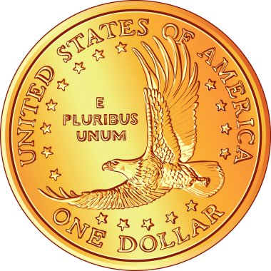 Vector American Money, gold Dollar coin with the image of a flyi clipart