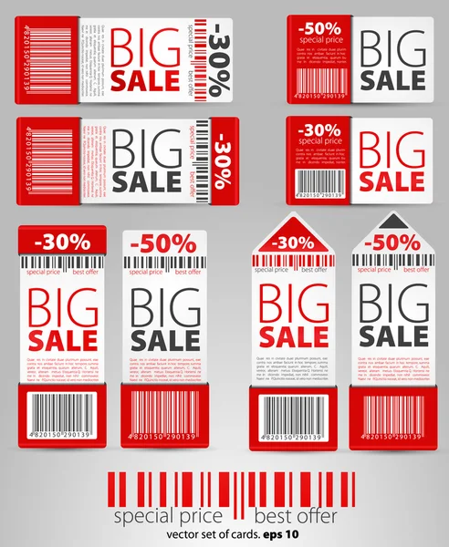 Set of red vector sale tickets and labels — Stock Vector