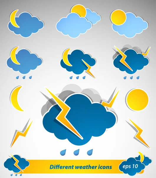 Ensemble d'icônes météo différentes — Image vectorielle