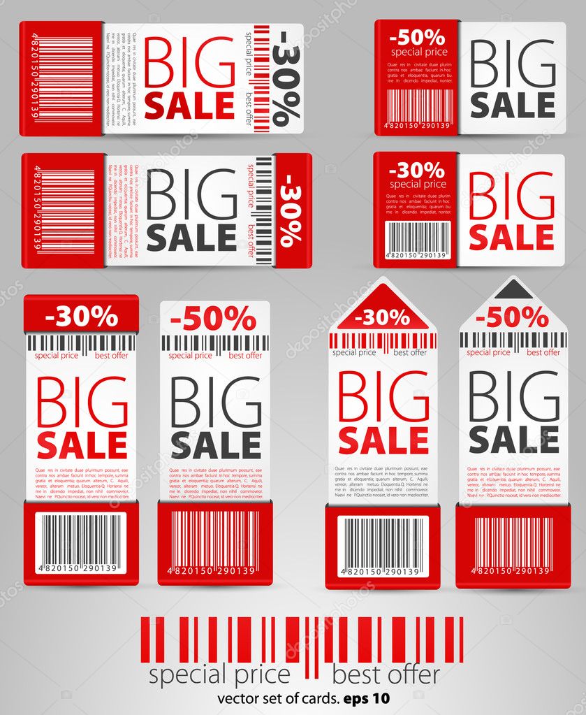 Set of red vector sale tickets and labels
