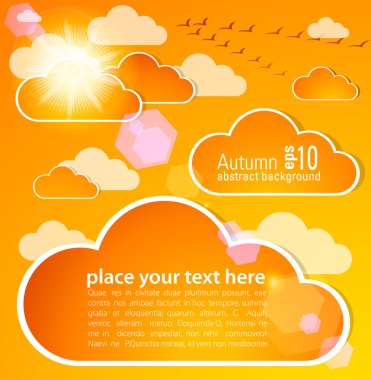 Abstract autumn sky with clouds and sun clipart