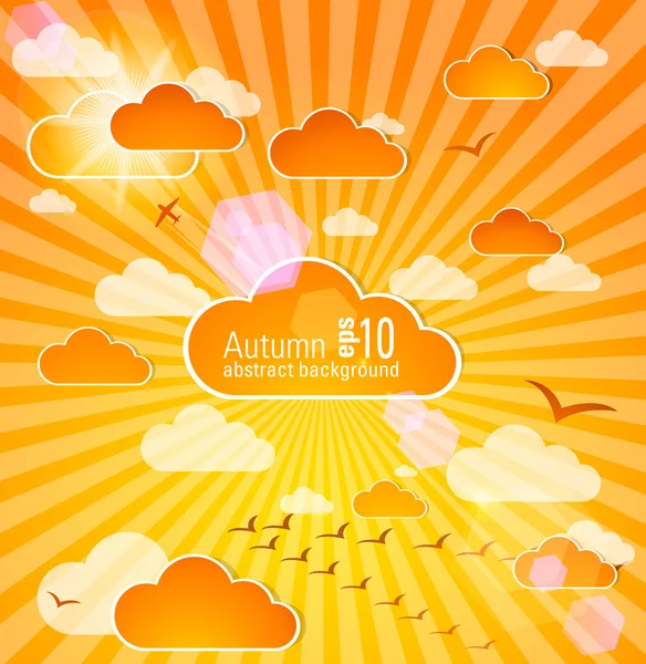 Cielo de otoño abstracto con nubes y sol — Vector de stock