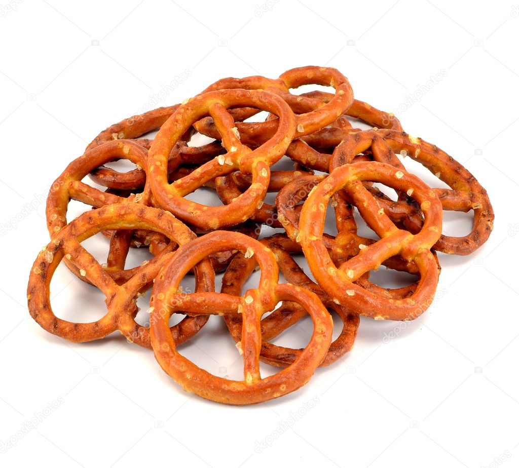 A pile of salted pretzels