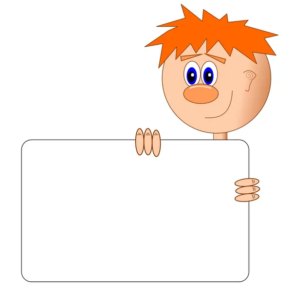 Dessin animé garçon avec panneau d'affichage blanc — Image vectorielle