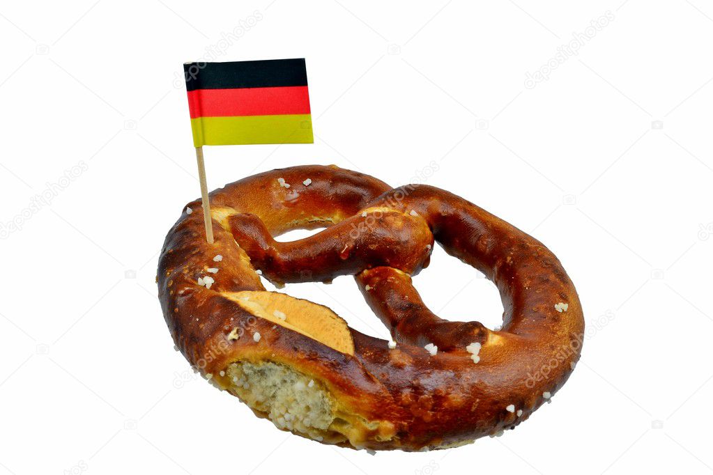 A fresh pretzel with flag of Germany