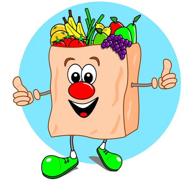 Cartoon sac à provisions avec des fruits — Image vectorielle