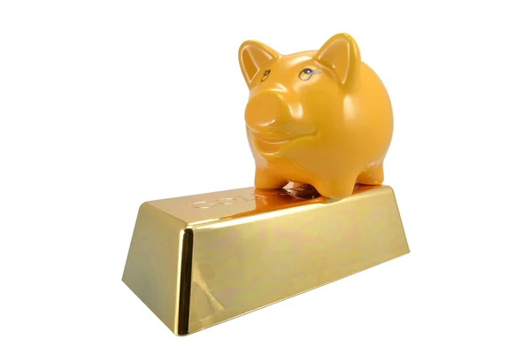 Piggy banco em uma barra de ouro — Fotografia de Stock