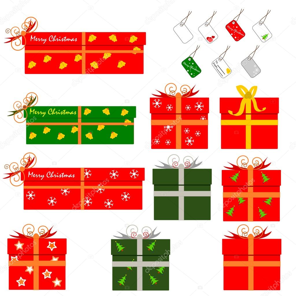 Christmas gift boxes & blank labels — Stock Vector © gcpics #6663548