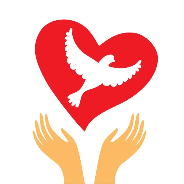 Hand-heart-dove — Stock Vector