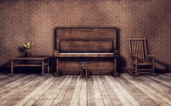 旧房间与钢琴背景 — 图库照片