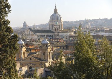 Roofs and churches domes in Rome scenic view clipart
