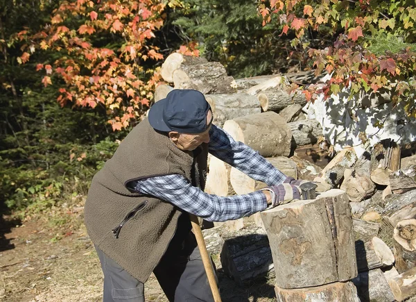 Healthy elderly man lumberjack — Stock Photo, Image