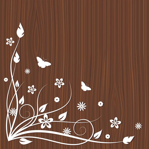 Composición floral sobre fondo de madera. Ilustración vectorial . — Vector de stock
