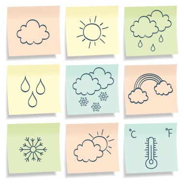 Sticky notes with weather simbols. clipart