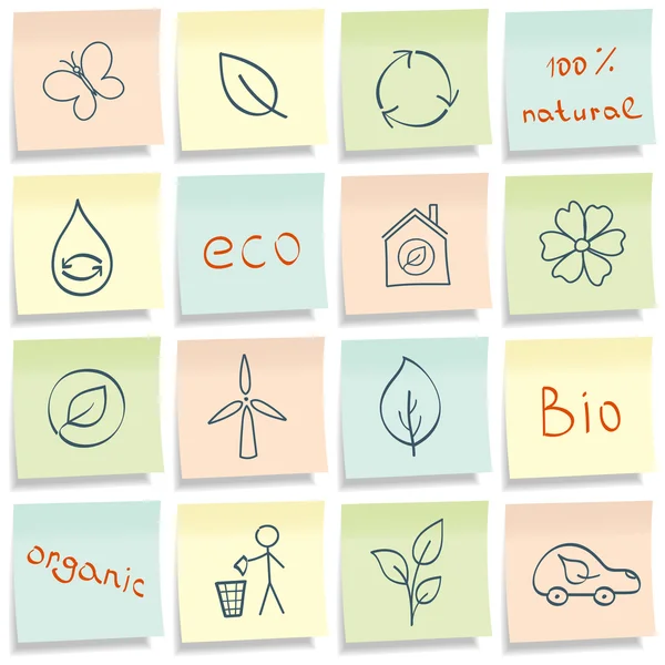 Notes collantes avec des simbols environnementaux . — Image vectorielle