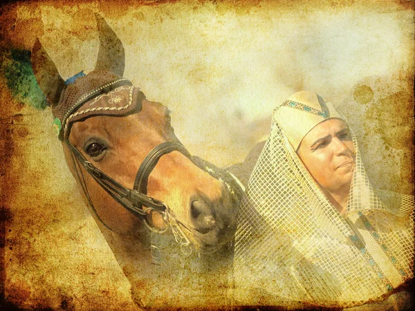 Pharaoh with horse vintage toned — Stock Photo, Image