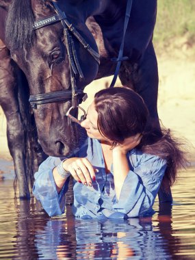 Kiss of pretty girl to yours horse clipart