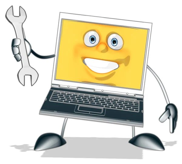 Fun laptop with a wrench — Stock Photo, Image