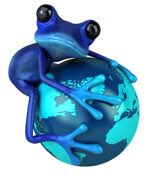 Frog with a blue globe — Stock Photo, Image