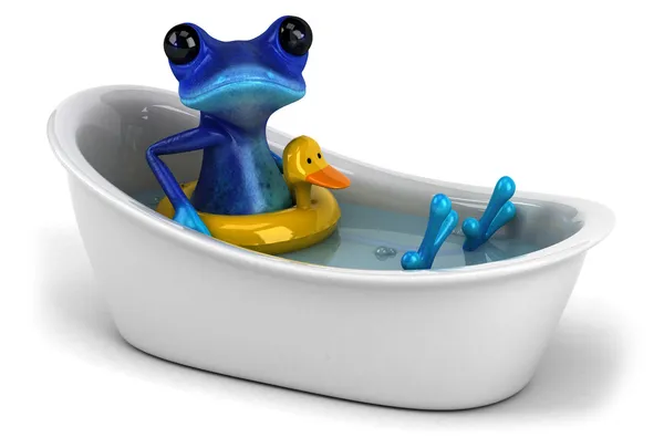Blauwe kikker in badkuip — Stockfoto