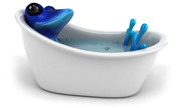 Blue frog in bathtub — Stock Photo, Image