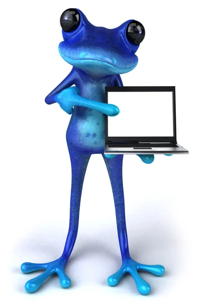 Grenouille bleue avec un ordinateur portable — Photo