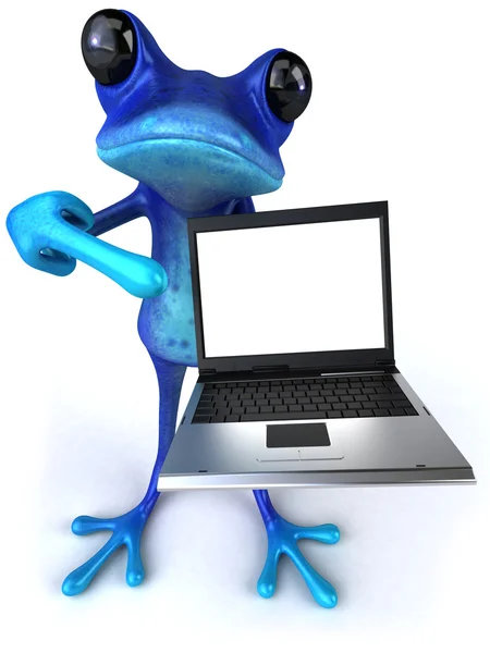 Синя жаба з ноутбуком — стокове фото