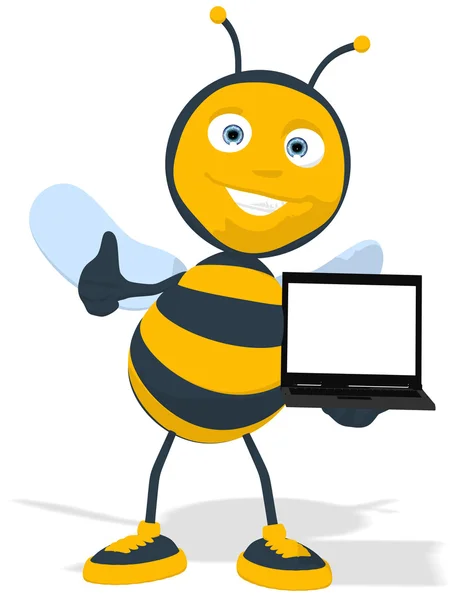 Leuke honingbij met een laptop — Stockfoto