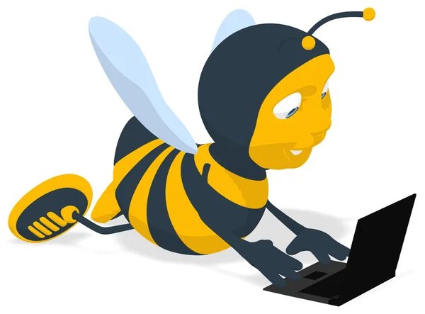 好玩的蜜蜂用一台笔记本电脑 — 图库照片