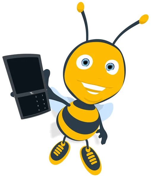 Пчела и мобильный телефон — стоковое фото