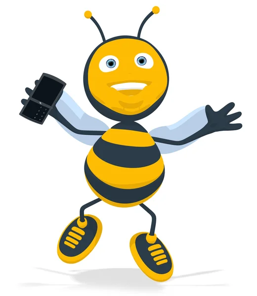 Пчела и мобильный телефон — стоковое фото