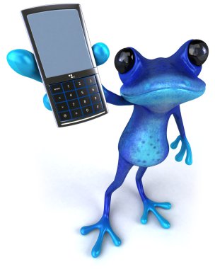Blue funny frog with mobile phone clipart