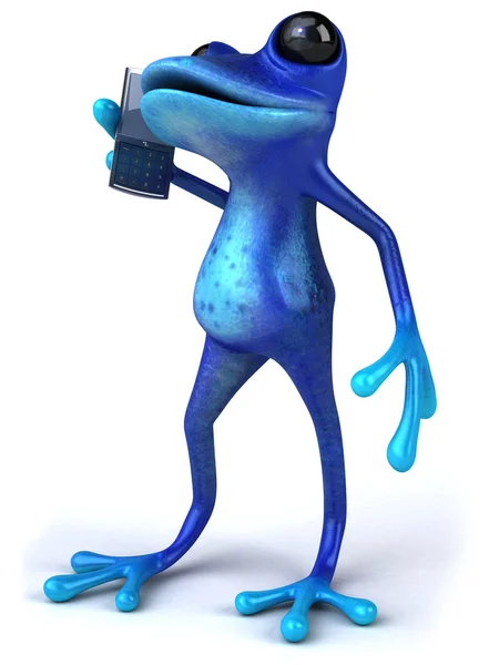 휴대 전화와 함께 재미 있는 개구리 블루 — 스톡 사진