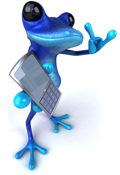 Blauer lustiger Frosch mit Handy — Stockfoto