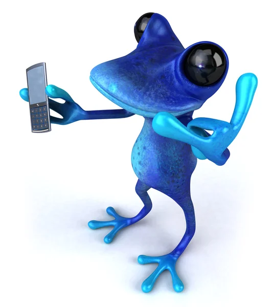 Синяя забавная лягушка с мобильным телефоном — стоковое фото