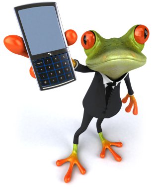 Fun frog with a mobile phone clipart