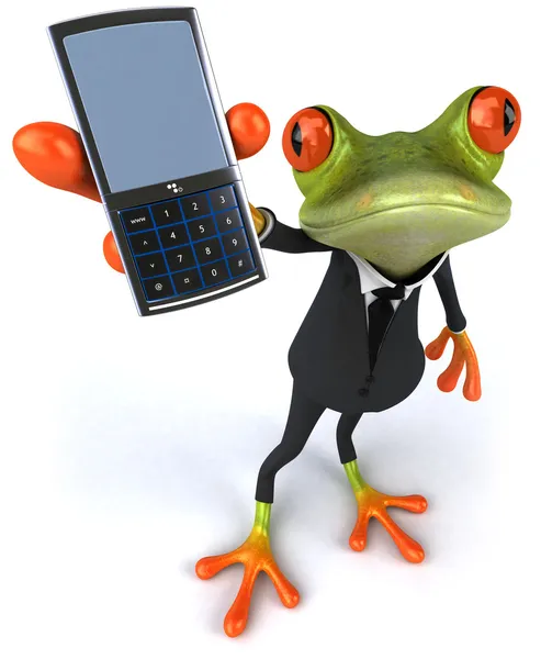 Kurbağa bir cep telefonu ile eğlenceli bir — Stok fotoğraf