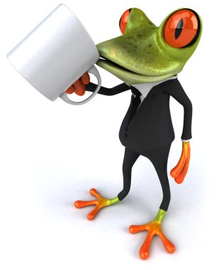 Frog with a coffee mug clipart