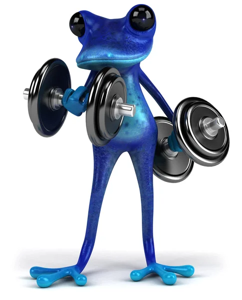 Blauer Frosch mit Gewichten — Stockfoto