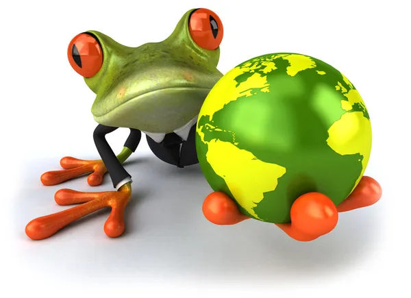Żaba z zielona kula ziemska — Zdjęcie stockowe