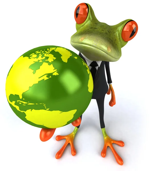 Kikker met een groene globe — Stockfoto