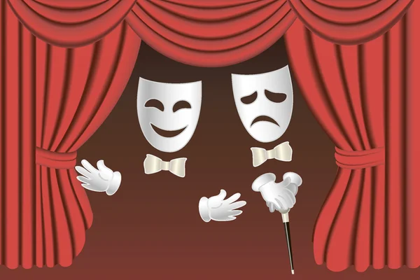 Μάσκες θεάτρου και κουρτίνες — Διανυσματικό Αρχείο