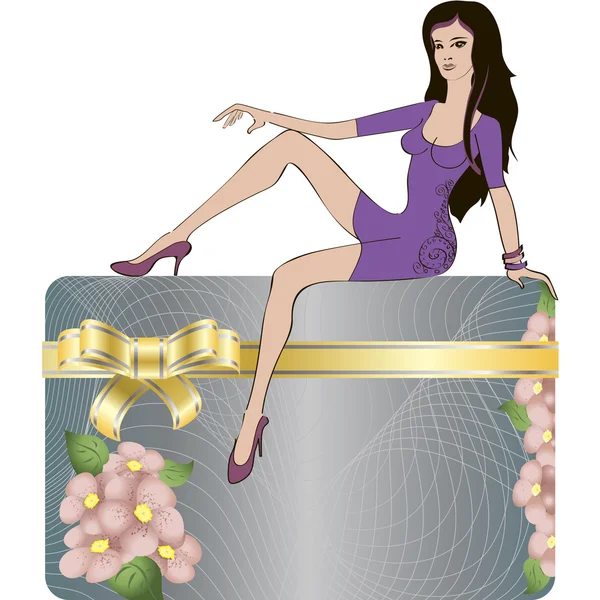 Κορίτσι σε μια κάρτα δώρο — Διανυσματικό Αρχείο