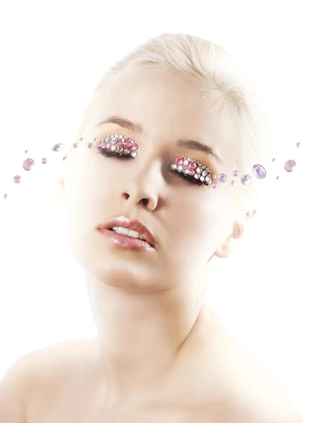 Bolond flicka make up med pärla sten — Stockfoto