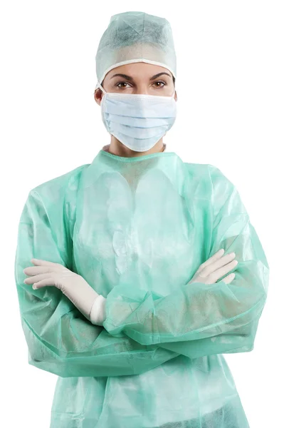 Sjuksköterska i kirurgi klänning med mask — Stockfoto