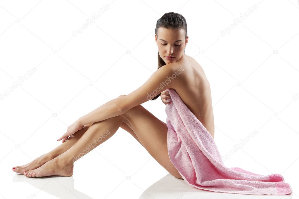 The nude model with pink towel